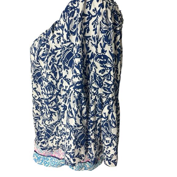 LILLY PULITZER NEVIE OFF-THE-SHOULDER TOP *KRILLIN IT* OYSTER BAY BLUE WHITE - Picture 3 of 9